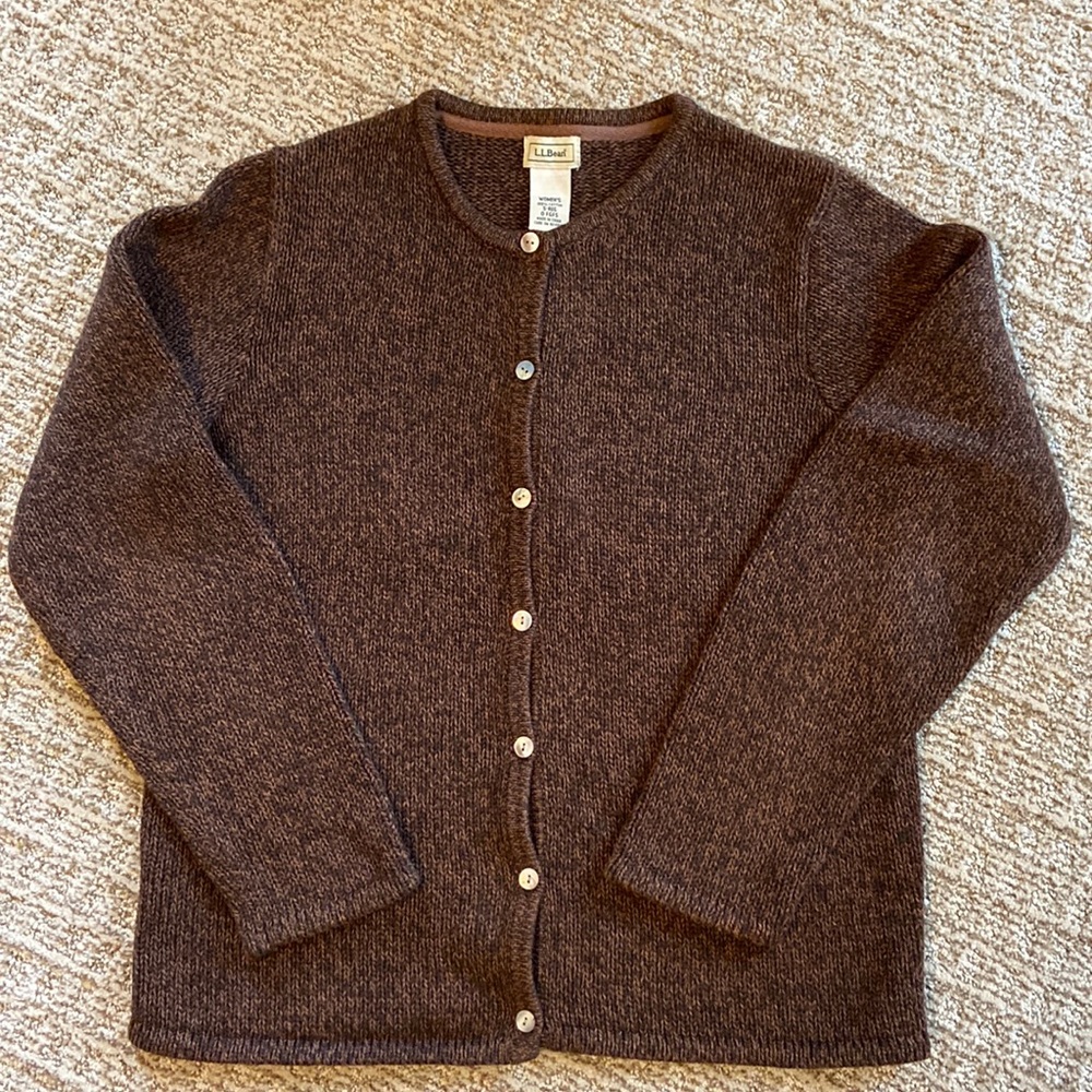 LL Bean heather brown cardigan sweater